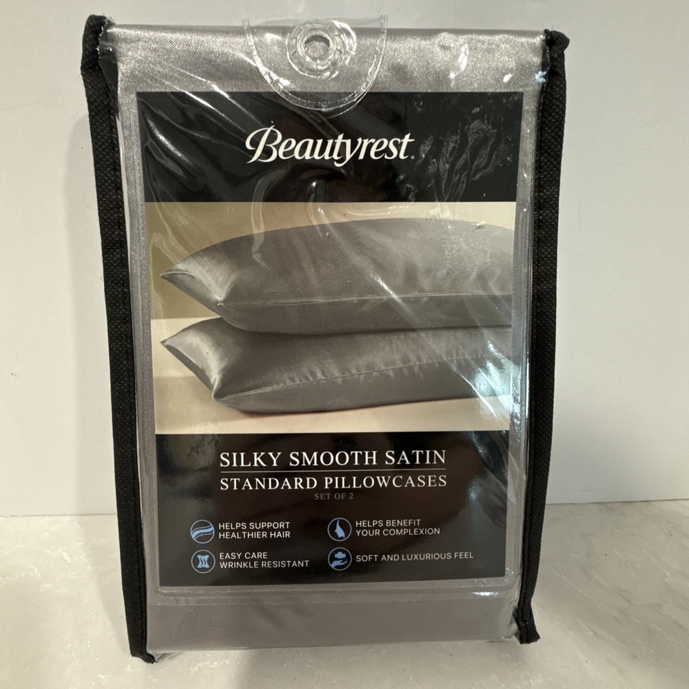 Beautyrest Silky Smooth Satin Standard Pillowcases Silver New